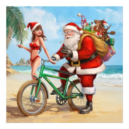 Santa Claus on the beach Merry Christmas Photo Print