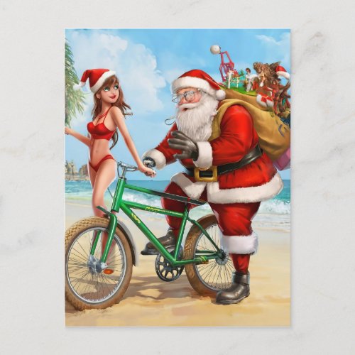 Santa Claus on the beach Merry Christmas Postcard