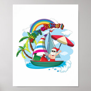 Santa claus on the boat in summer theme. poster