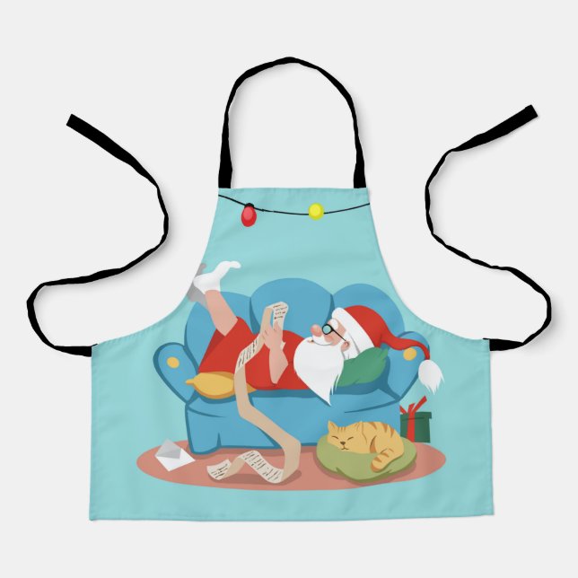 Santa Claus on the couch in pajamas Apron (Front)