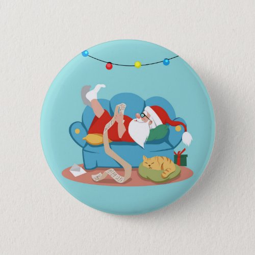 Santa Claus on the couch in pajamas Button
