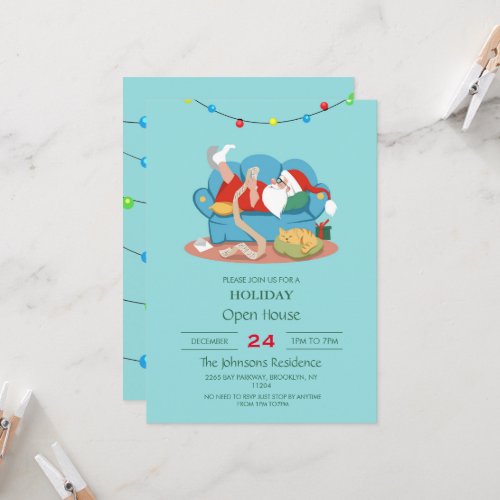 Santa Claus on the couch in pajamas             Invitation
