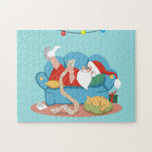 Santa Claus on the couch in pajamas Jigsaw Puzzle