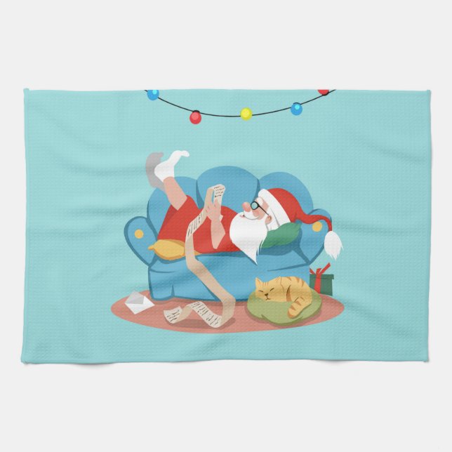 Santa Claus on the couch in pajamas Kitchen Towel (Horizontal)