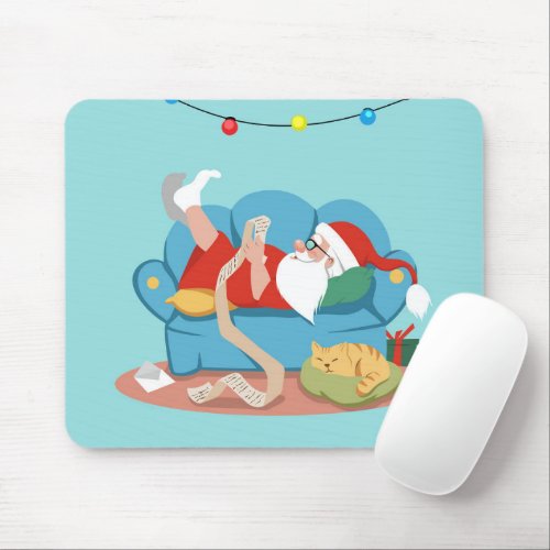 Santa Claus on the couch in pajamas Mouse Pad