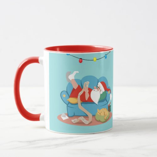Santa Claus on the couch in pajamas Mug