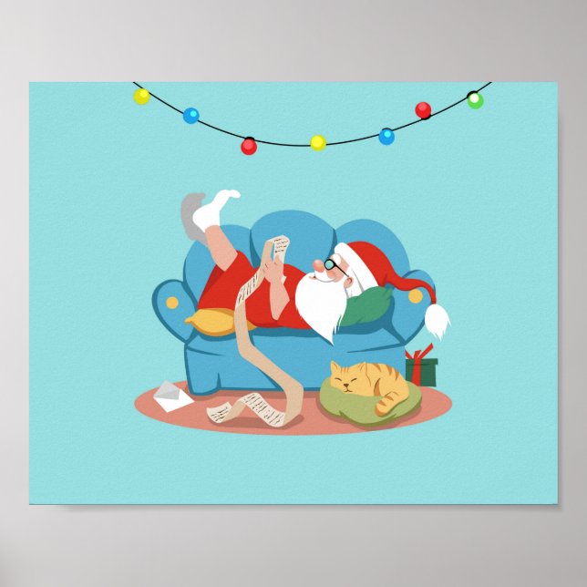 Santa Claus on the couch in pajamas Poster (Front)