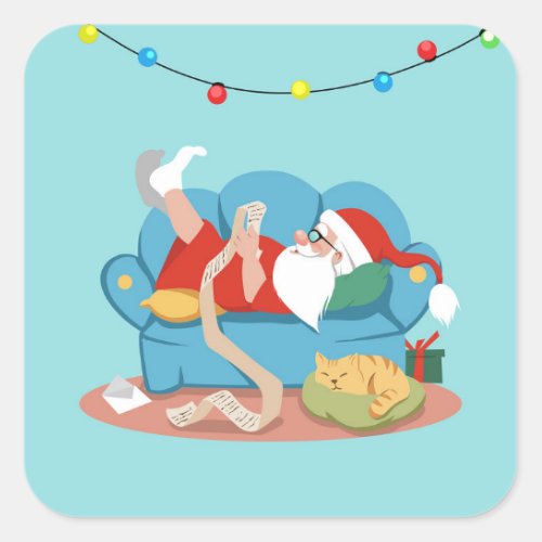 Santa Claus on the couch in pajamas Square Sticker