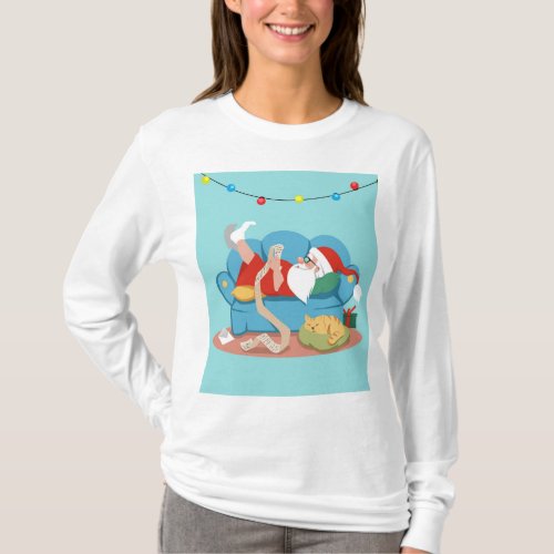 Santa Claus on the couch in pajamas T_Shirt