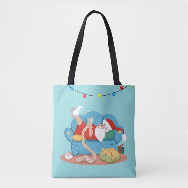 Santa Claus on the couch in pajamas Tote Bag (Front)
