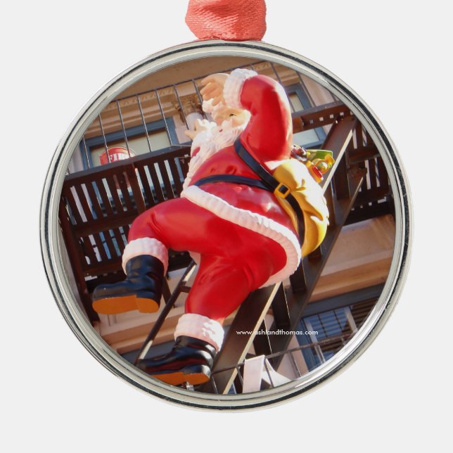 Santa Claus on the Fire Escape Metal Ornament (Front)