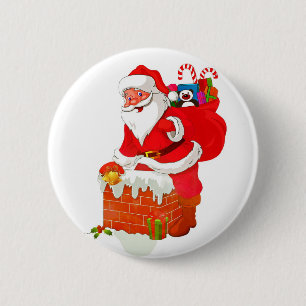Santa Claus on the roof cartoon Button
