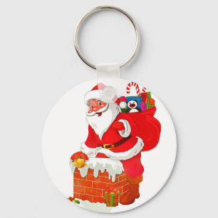 Santa Claus on the roof cartoon Keychain
