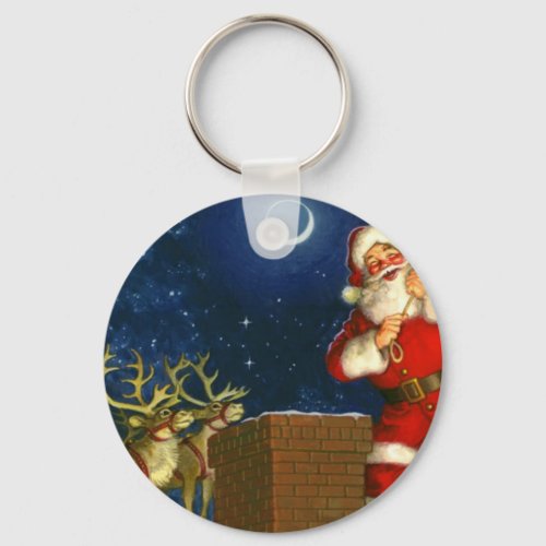 Santa Claus on the roof Keychain