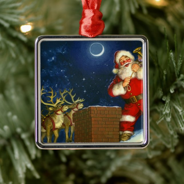 Santa Claus on the roof Metal Ornament (Tree)