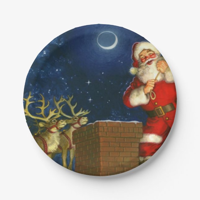 Santa Claus on the roof Paper Plates (Front)