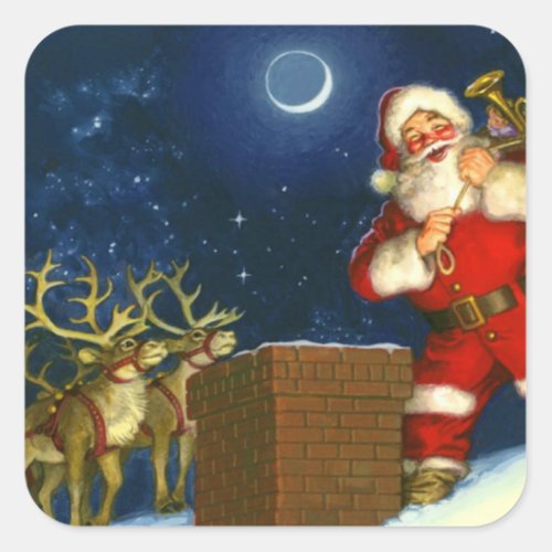 Santa Claus on the roof Square Sticker