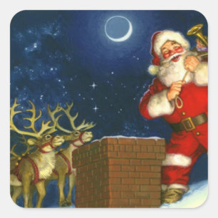 Santa Claus on the roof Square Sticker