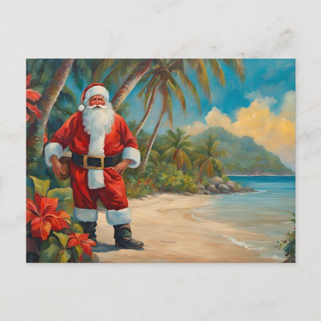 Santa Claus on Tropical Beach  Holiday Postcard (Front)