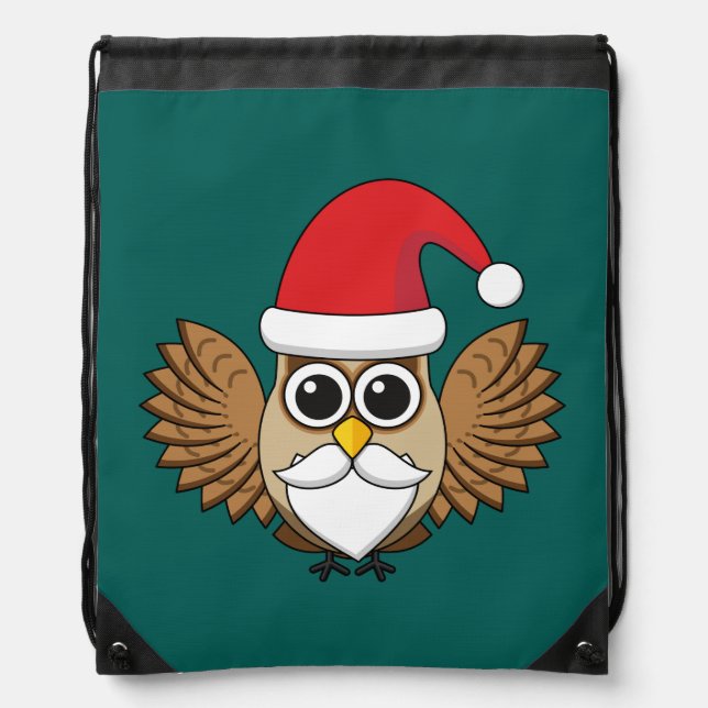Santa Claus Owl Drawstring Bag (Front)