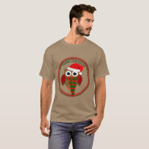 Santa Claus Owl with a red and white scarf and hat T-Shirt