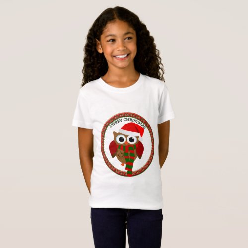 Santa Claus Owl with a red and white scarf and hat T_Shirt