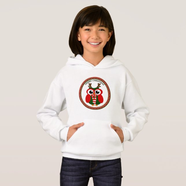 Santa Claus Owl with a red and white scarf Hoodie (Front Full)