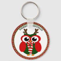 Santa Claus Owl with a red and white scarf Keychain