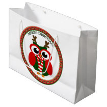 Santa Claus Owl with a red and white scarf Large Gift Bag