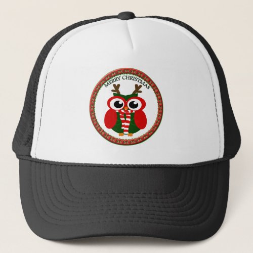 Santa Claus Owl with a red and white scarf Trucker Hat