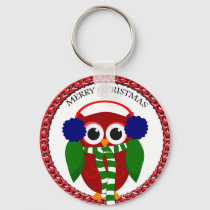 Santa Claus Owl with a scarf and blue ear muffs Keychain