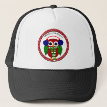 Santa Claus Owl with a scarf and blue ear muffs Trucker Hat