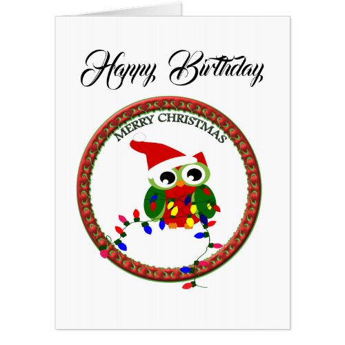 Santa Claus owl with christmas lights Card