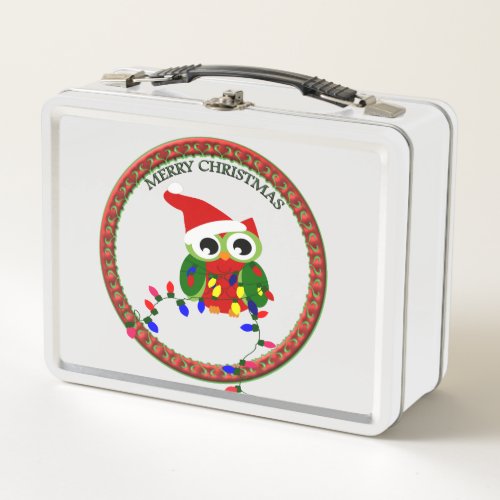 Santa Claus owl with christmas lights Metal Lunch Box