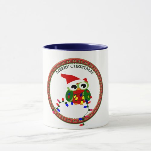 Santa Claus owl with christmas lights Mug