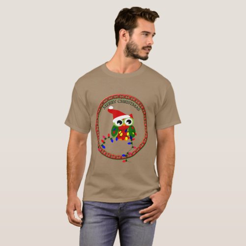 Santa Claus owl with christmas lights T_Shirt