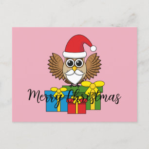 Santa Claus Owl with Presents Add Text Holiday Postcard
