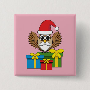 Santa Claus Owl with Presents Button