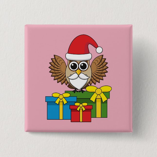 Santa Claus Owl with Presents Button (Front)