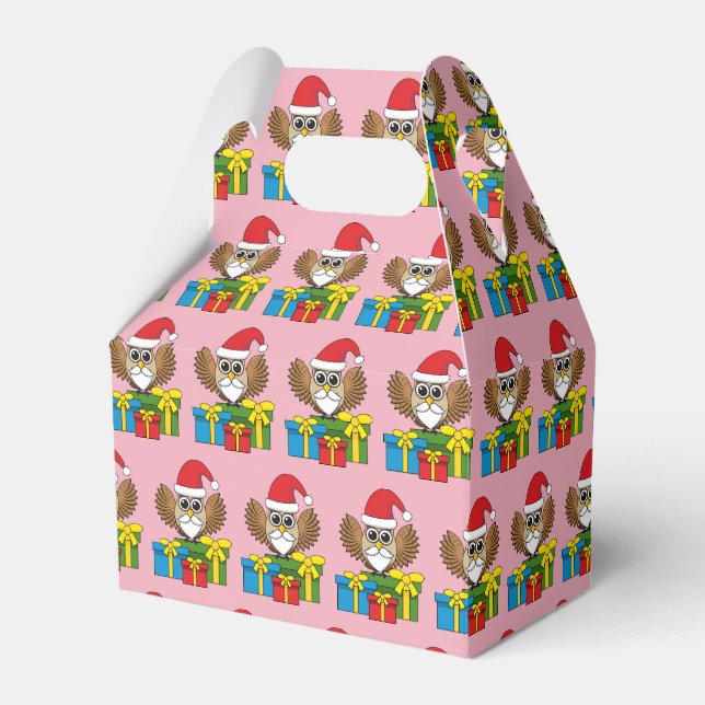 Santa Claus Owl with Presents Favor Boxes (Front Side)