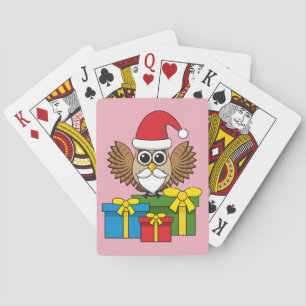 Santa Claus Owl with Presents Poker Cards