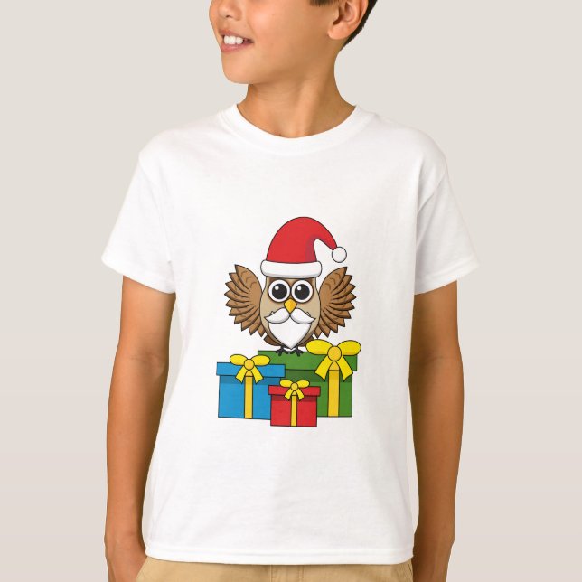 Santa Claus Owl with Presents T-Shirt (Front)