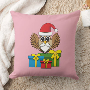 Santa Claus Owl with Presents Throw Pillow