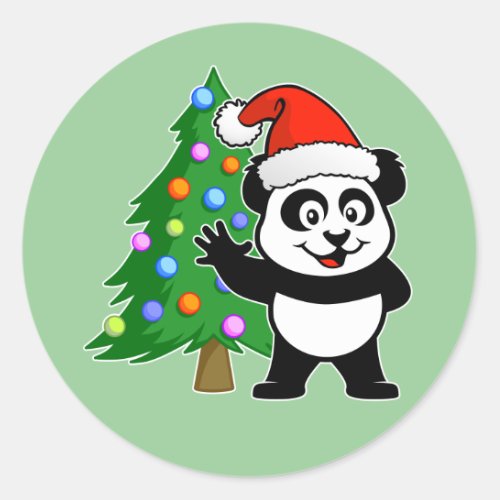 Santa Claus Panda Classic Round Sticker