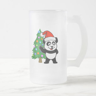 Santa Claus Panda Frosted Glass Beer Mug