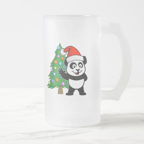 Santa Claus Panda Frosted Glass Beer Mug