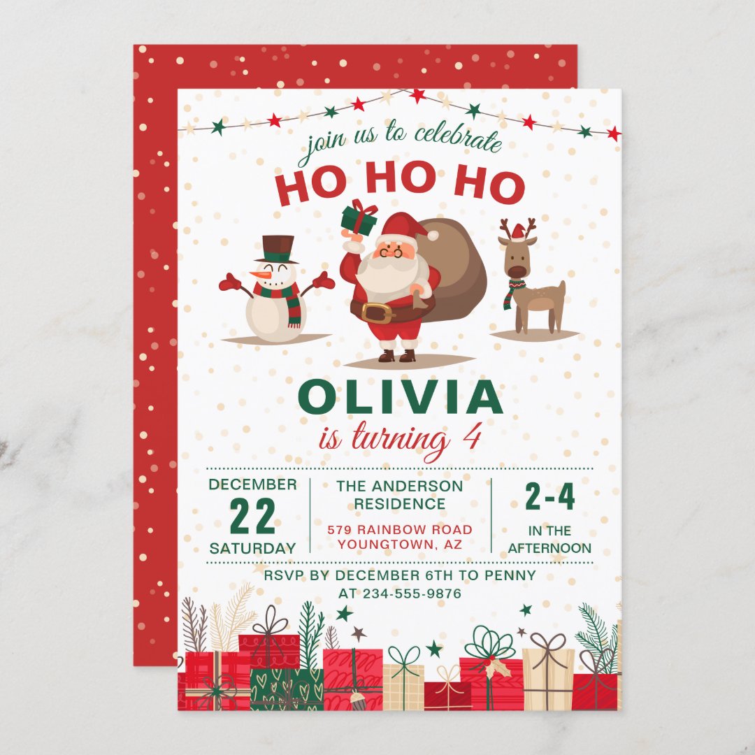 Santa Claus Party Christmas Holiday Birthday Invitation | Zazzle