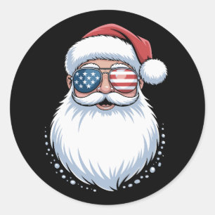 Santa Claus Patriotic USA Sunglasses Christmas Classic Round Sticker