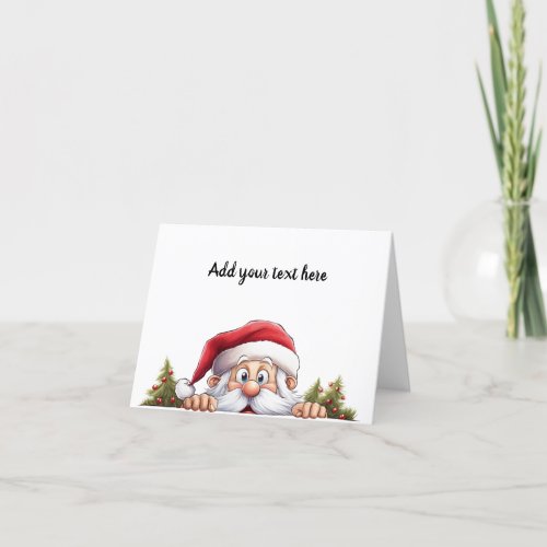 Santa Claus Peeking Christmas  Holiday Card