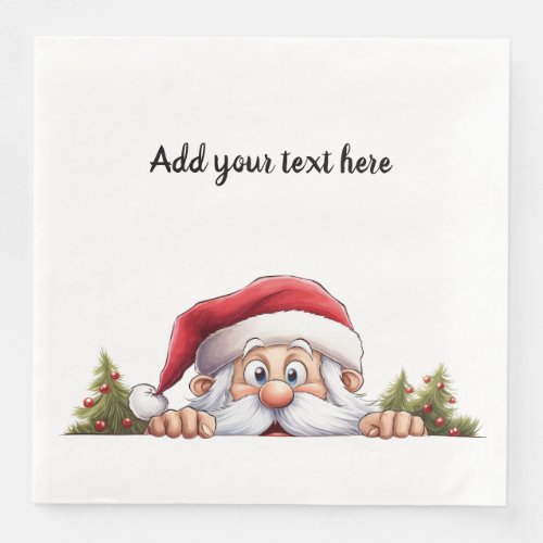 Santa Claus Peeking Christmas Tree Paper Dinner Napkins